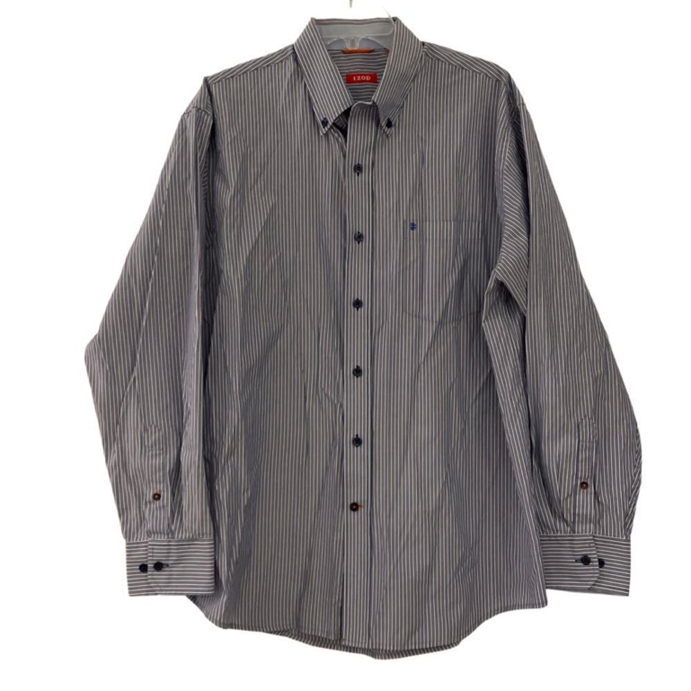 Izod Blue Stripes Button Down Shirt Size Large